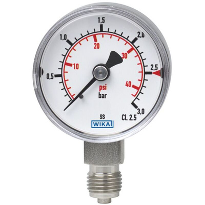 WIKA NPT 1/4 Analogue Pressure Gauge 4bar Back Entry, 48155896, 0bar min.