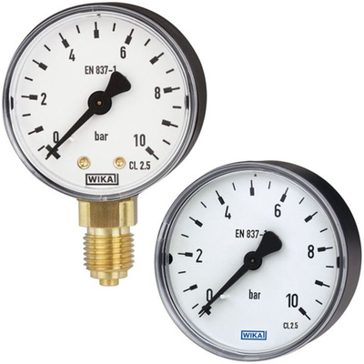 WIKA NPT 1/8 Analogue Pressure Gauge 25bar Back Entry, 48674622, 0bar min.