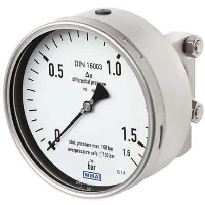 WIKA G 1/2 Analogue Differential Pressure Gauge 6bar Bottom Entry, 48798736, 0bar min.