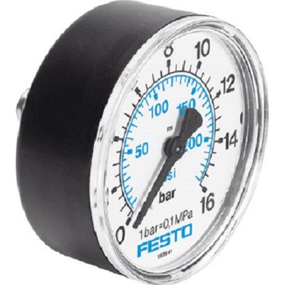 Festo G 1/4 Analogue Pressure Gauge 16bar Back Entry, MA-50-16-1/4, 0bar min., 356759