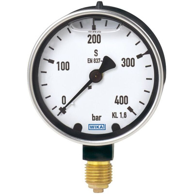 WIKA G 1/4 Analogue Pressure Gauge 400bar Back Entry, 9921532, 0bar min.