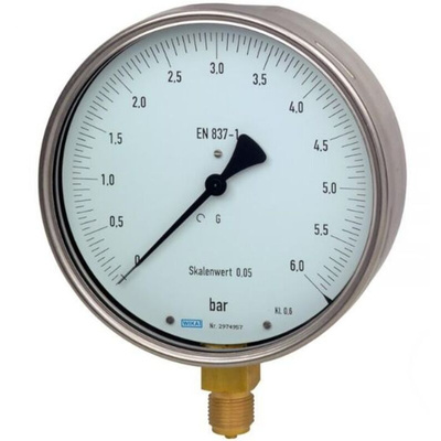 WIKA NPT 1/2 Analogue Pressure Gauge 10bar Bottom Entry, 48778569, 0bar min.