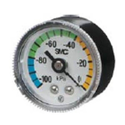 SMC R 1/8 Analogue Pressure Gauge 0kPa Back Entry, GZ46-K-01, -100kPa min.