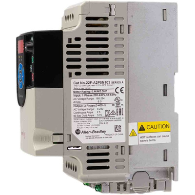 Allen Bradley Inverter Drive, 0.4 kW, 1 Phase, 240 V ac, 2.5 A, PowerFlex 4M Series