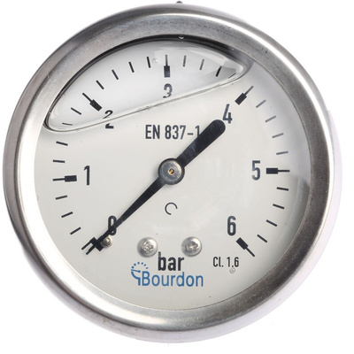 Bourdon Analogue Pressure Gauge 6bar Back Entry, MIT3-F22.B20, 0bar min.