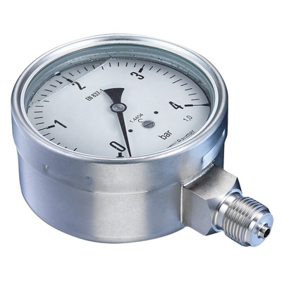 Bourdon Analogue Pressure Gauge 16bar Bottom Entry, MEX5D31B24, UKAS, 0bar min.