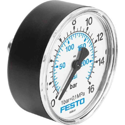 Festo G 1/4 Analogue Pressure Gauge 16bar Back Entry, MA-50-16-1/4-EN, 0bar min., 162839