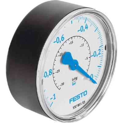 Festo R 1/8 Analogue Pressure Gauge 0bar Back Entry, VAM-40-V1/0-R1/8-EN, -1bar min., 537810