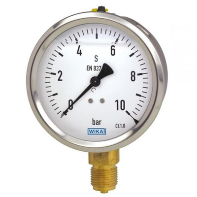 WIKA G 1/2 Analogue Pressure Gauge 14bar Back Entry, 48779112, 0bar min.