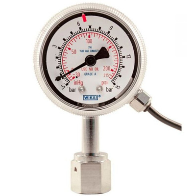 WIKA 1/4 in Analogue Pressure Gauge 2bar Back Entry, 67276397, -1bar min.