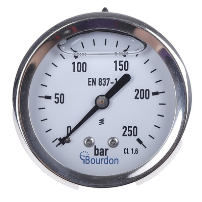 Bourdon G 1/4 Analogue Pressure Gauge 250bar Back Entry, MIT3F22B35, RS Calibration, 0bar min.