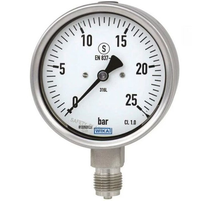 WIKA G 1/2 Analogue Pressure Gauge 16bar Bottom Entry, 14236847, 0bar min.