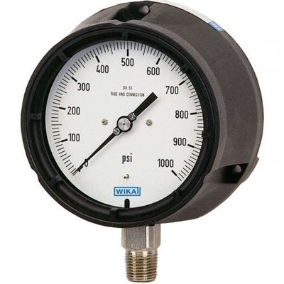 WIKA NPT 1/2 Analogue Pressure Gauge 10bar Bottom Entry, 39771687, 0bar min.