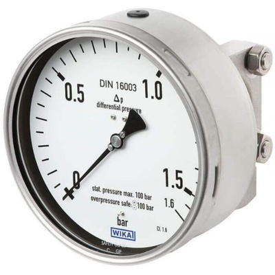WIKA G 1/2 Analogue Differential Pressure Gauge 2.5bar Bottom Entry, 48803857, 0bar min.