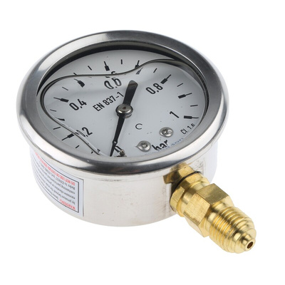 Bourdon G 1/4 Analogue Pressure Gauge 1bar Bottom Entry, MIT3D22B15, UKAS, 0bar min.