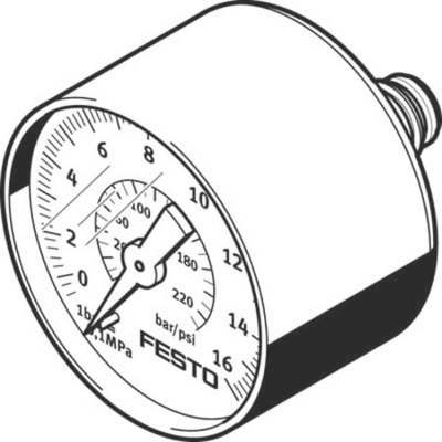 Festo Analogue Pressure Gauge 16bar Back Entry, PAGN-40-16-P10, 0bar min., 548010