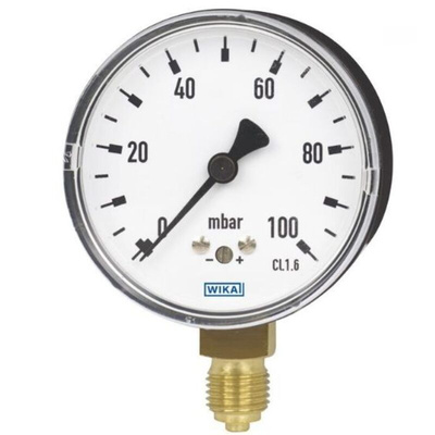 WIKA G 1/4 Analogue Pressure Gauge 50mbar Bottom Entry, 48793037, -50mbar min.