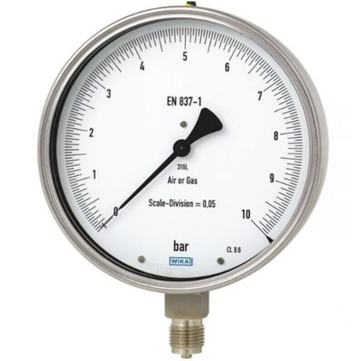 WIKA G 1/2 Analogue Pressure Gauge 30bar Bottom Entry, 46882521, 0bar min.