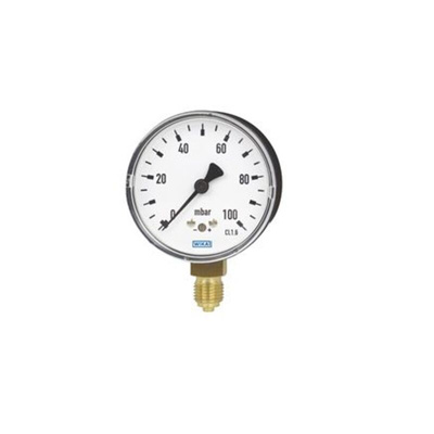 WIKA G 1/4 Analogue Pressure Gauge 0bar Bottom Entry, 9012907, -0.06bar min., 611.10