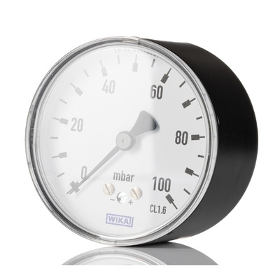 WIKA G 1/4 Analogue Pressure Gauge 0bar Back Entry, 9850570, -0.4bar min., 611.10