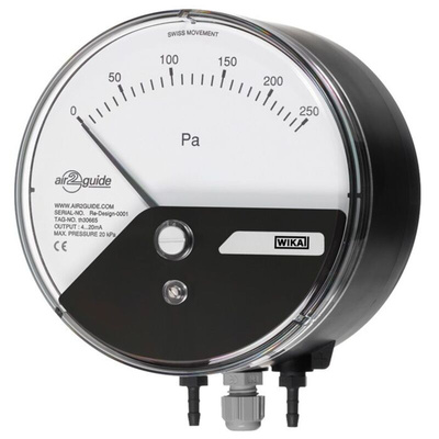 WIKA G 1/8 Analogue Differential Pressure Gauge 30mbar Bottom Entry, 48784168, 0mbar min.