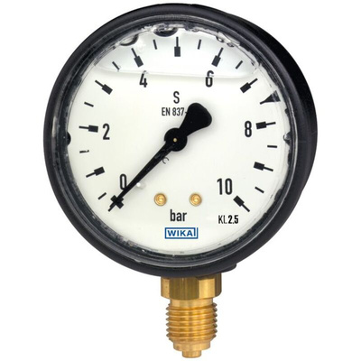 WIKA G 1/4 Analogue Pressure Gauge 10bar Bottom Entry, 13174126, 0bar min.