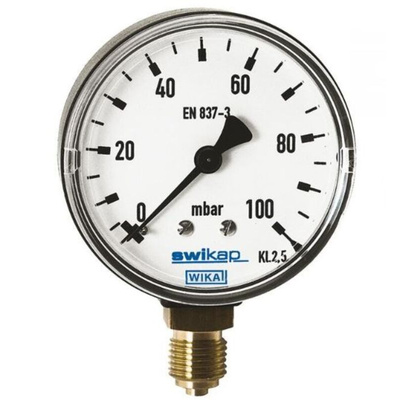 WIKA G 1/4 Analogue Pressure Gauge 10mbar Bottom Entry, 48780684, -50mbar min.