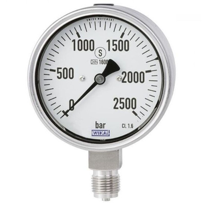 WIKA G 1/2 Analogue Pressure Gauge 2500bar Bottom Entry, 48805544, 0bar min.