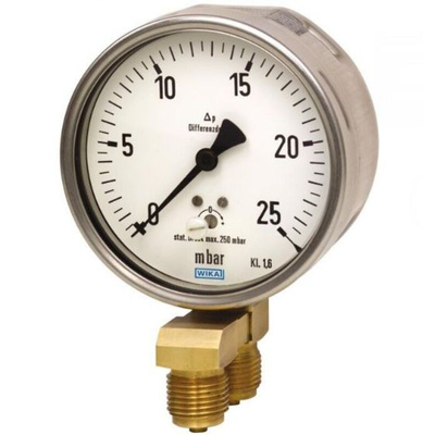 WIKA G 1/2 Analogue Differential Pressure Gauge 60mbar Bottom Entry, 66030331, 0mbar min.