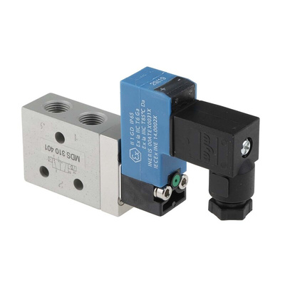 RS PRO 3/2 Pneumatic Solenoid Valve - Solenoid/Spring G 1/8 MDS Series 24V dc