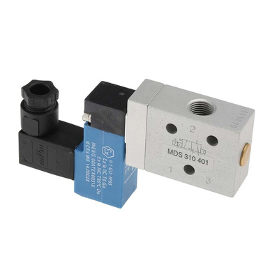 RS PRO 3/2 Pneumatic Solenoid Valve - Solenoid/Spring G 1/8 MDS Series 24V dc