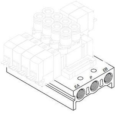 SMC SY5000 series 2 station One-touch Fitting 8 mm Manifold for use with 5 Port Solenoid Valve