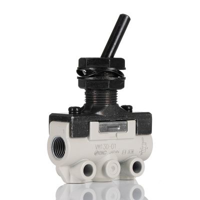 SMC Toggle Lever Pneumatic Manual Control Valve VM100 Series, R 1/8, 1/8