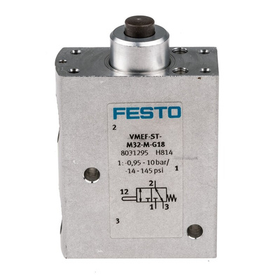 Festo Plunger 3/2 Pneumatic Manual Control Valve VMEF Series, G 1/8, 1/8in, 8031295