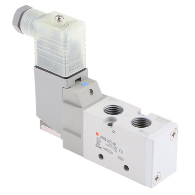 SMC 5/2 Pneumatic Solenoid Valve - Solenoid/Spring G 1/4 VF3000 Series 110→120V ac