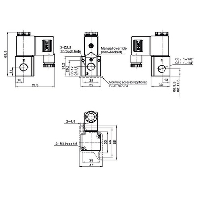 RS PRO 3/2 Pneumatic Solenoid Valve - Solenoid G 1/4 ET Series