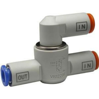 SMC VR1220 Series, Pneumatic Shuttle Valve OR Logic Function 10mm Tube, One Touch Fitting Connection, G 1/4 Thread, 10