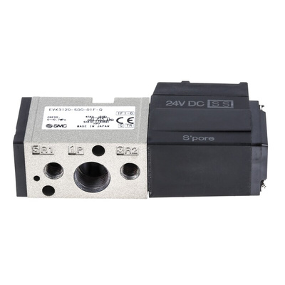 SMC 5/2 Pneumatic Solenoid Valve - Spring/Solenoid G 1/8 VK3000 Series 24V dc