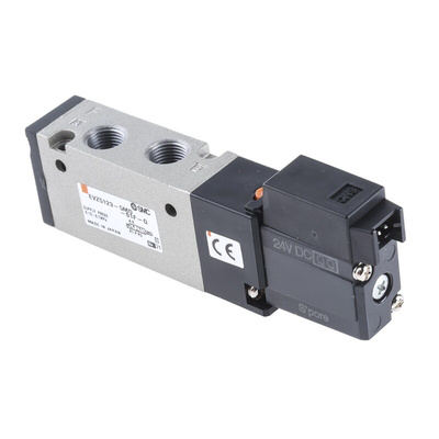 SMC 5/2 Pneumatic Solenoid Valve - Spring/Solenoid G 1/8 VZ5000 Series 24V dc