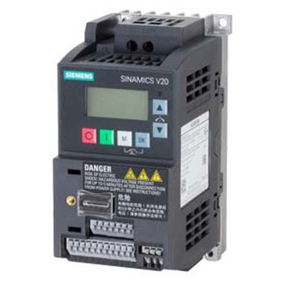 Siemens Inverter Drive, 0.12 kW, 1 Phase, 230 V ac, 900 mA, SINAMICS V20 Series