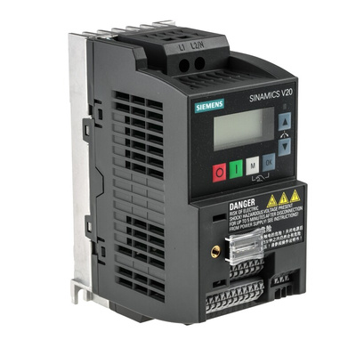 Siemens Inverter Drive, 0.37 kW, 1 Phase, 230 V ac, 2.3 A, SINAMICS V20 Series