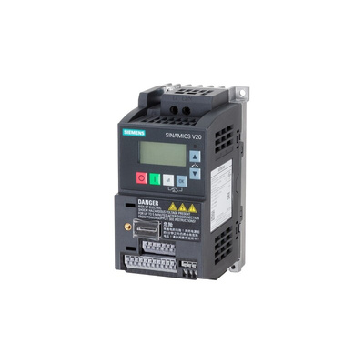 Siemens Inverter Drive, 0.37 kW, 1 Phase, 230 V ac, 2.3 A, SINAMICS V20 Series