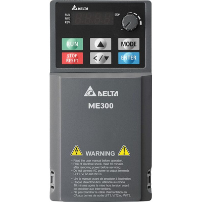 Delta Electronics Inverter Drive, 0.4 kW, 3 Phase, 460 V, 1.5 A, VFD-ME Series