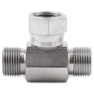 Parker Hydraulic Tee Threaded Adapter 6S6MK4S, Connector A G 3/8 Male Connector B G 3/8 Male