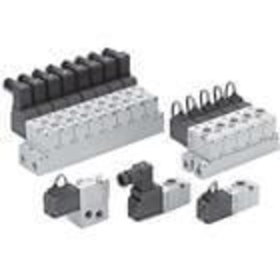 5 port direct acting single solenoid valve 24V dc body ported M5