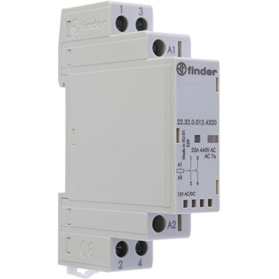 Finder, 12V ac/dc Coil Non-Latching Relay DPNO, 25A Switching Current DIN Rail, 2 Pole