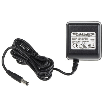 RS PRO 3W Plug-In AC/DC Adapter 9V dc Output, 330mA Output