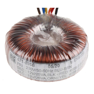 RS PRO 230V ac, 2 x 12V ac Toroidal Transformer, 50VA 2 Output
