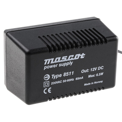 Mascot 6.5W Plug-In AC/DC Adapter 12V dc Output, 540mA Output