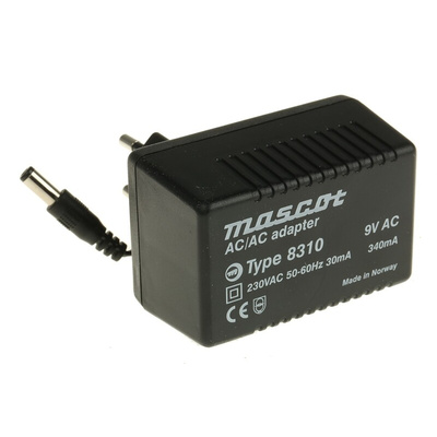 Mascot 3.5W Plug-In AC/DC Adapter 9V ac Output, 340mA Output
